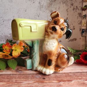 Vintage 1950s Dog Mailbox HEAVY Ceramic Planter made by Royal Copley COLLECTIBLE